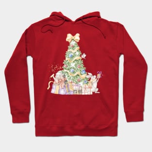 hedgehog with rabbit in front of new year tree Hoodie